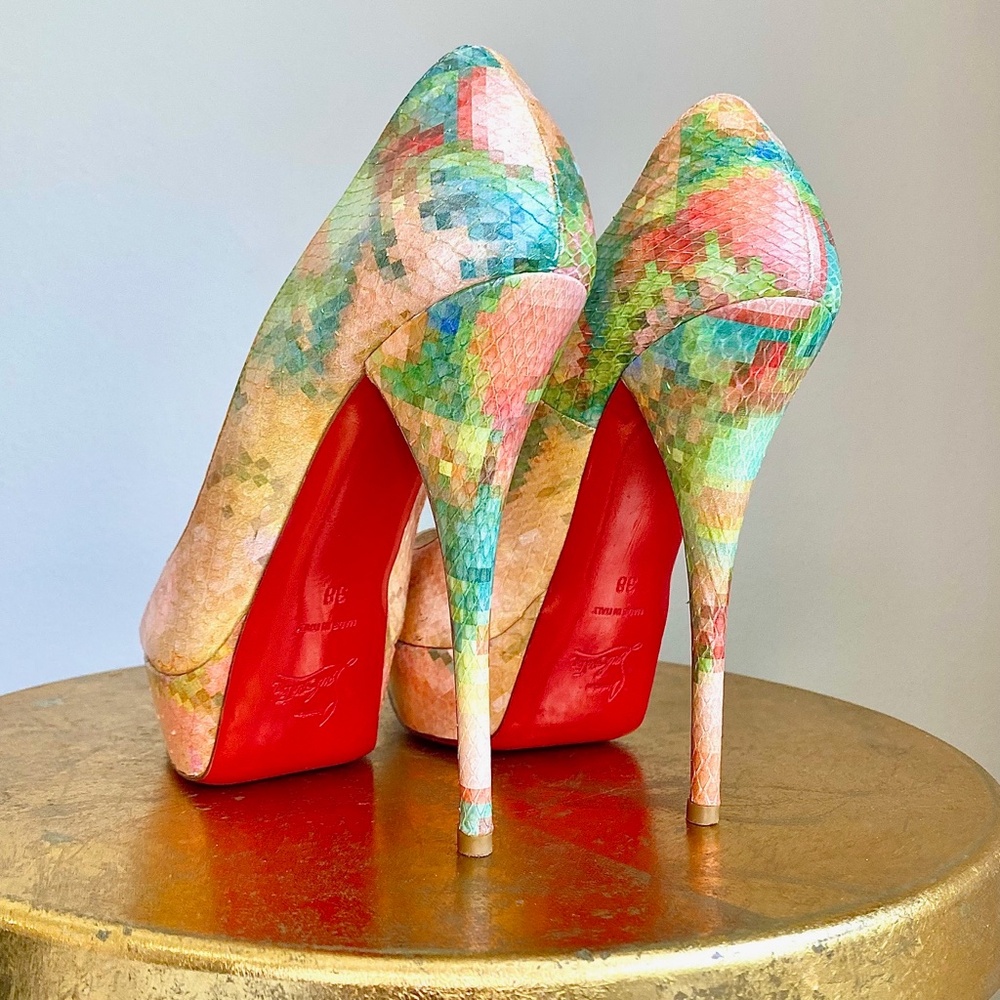 Excellent Christian Louboutin Troca 140 Python Pixel - Red Bottoms Size EU 38 - Picture 3 of 16